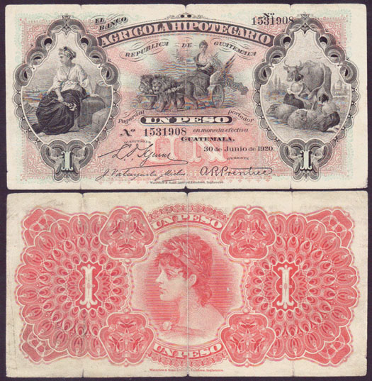 1920 Guatemala 1 Peso (El Banco Agricola Hipotecario) L001268